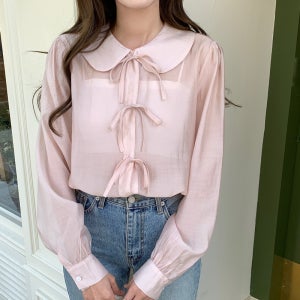 로맨틱 리본 시스루 블라우스