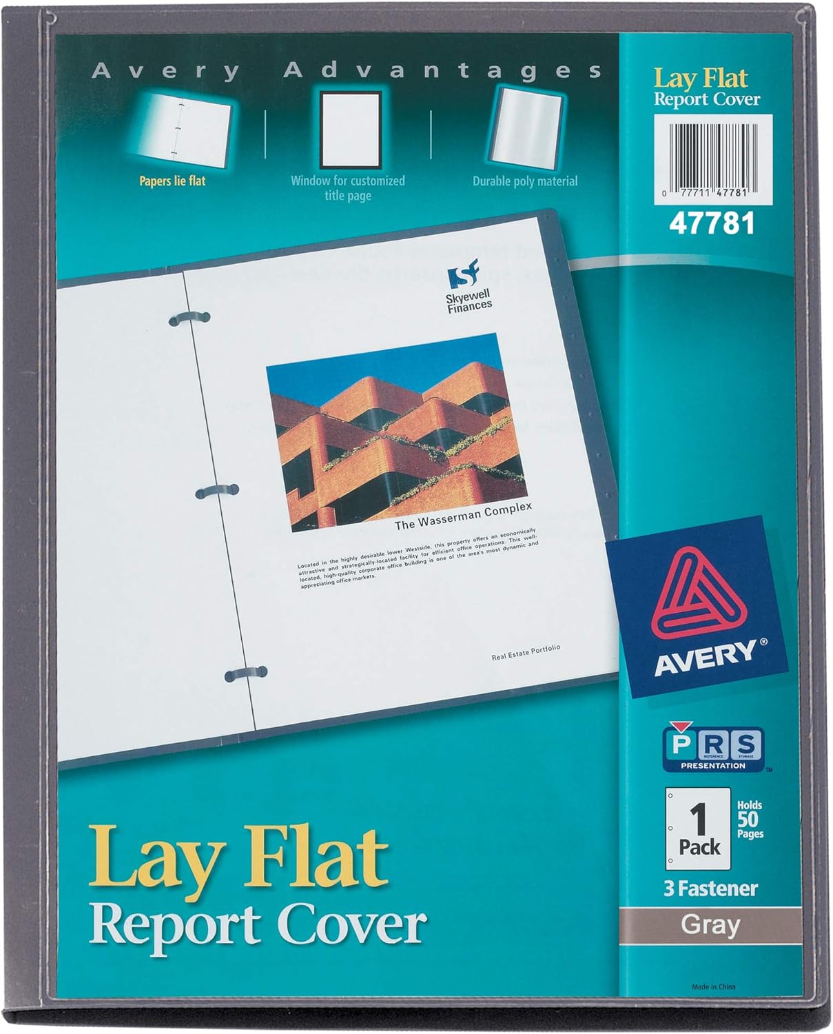 플라스틱 패스너 3개가 있는 에이버리 레이 플랫 <b>리포트</b> 커버 투명 전면 창문 최대 50장 회색 1장(47781) 보관 가능 1 Pack
