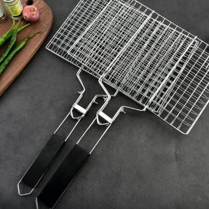 스텐 양면석쇠 사각 손잡이 바베큐 캠핑 차박 풀빌라 직화 고기 생선 그릴 접석쇠 숯불