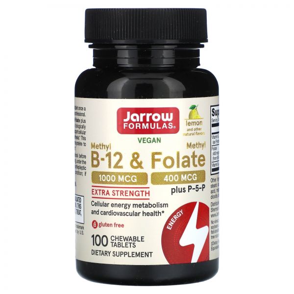 Jarrow Formulas 자로우포뮬러스 <b>메틸 B12</b> <b>폴레이트 레몬</b> 100 츄어블 태블릿 엽산 영양제