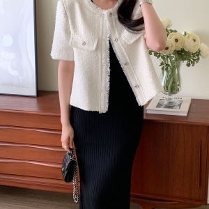 여성 트위드자켓 노카라 반팔 트위드자켓 봄 여름 하객룩