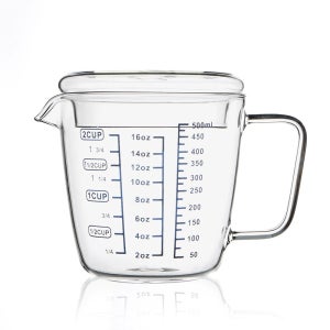 이유식 유리 눈금 비커 계량컵 500ml 뚜껑포함