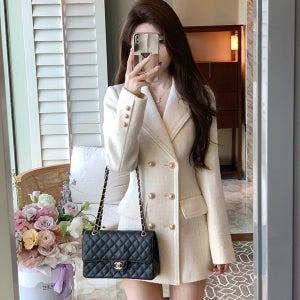 카라넥 더블 버튼 트위드 자켓 원피스 하객룩 출근룩