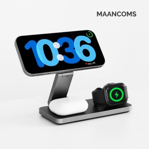 만컴즈 Qi2 25W초고속 3in1 맥세이프 무선충전기 거치대 애플, 블랙