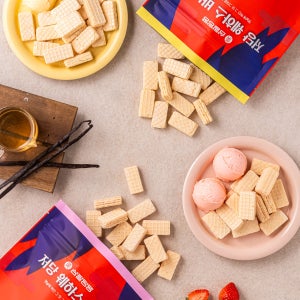 마음껏 먹어도 부담 없는 저당 간식 웨하스 과자 바닐라+딸기, 165g, 2개