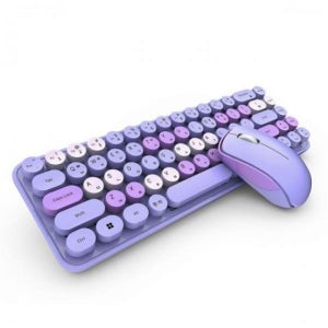 무소음 무선 마우스 키보드 세트 보라색 포인트키캡