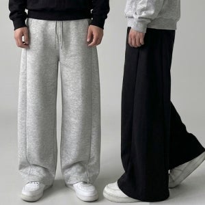 1+1 허리 밴딩 와이드 핀턱 통 바지