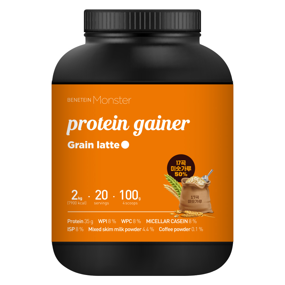 베네틴 몬스터 벌크업 프로틴 게이너 체중증가 보충제 곡물라떼맛, 2kg, 1개