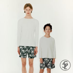 지클레프 FAMILY 아빠와 아들 야자수 트렁크 래쉬가드 리조트 수영복 BLACK