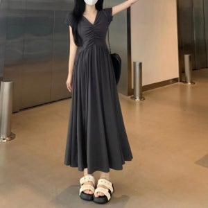 깔끔한 여성 반팔 롱 원피스 베이직 세레니티 7065