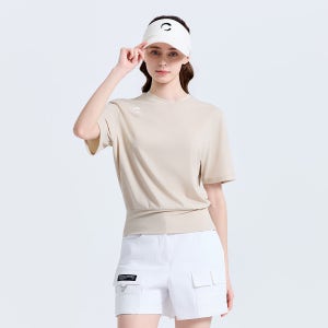 여성 베이직 블루종 라운드 반팔 티셔츠 베이지