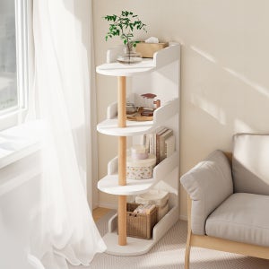 루나미어 4단 틈새 사이드선반 거실 북타워 화이트 우드 렉 우드 모서리 선반