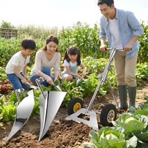 이중바퀴 농용 3in1 제초 경운기 삼각쟁기 다기능 괭이 정원 원예 작업