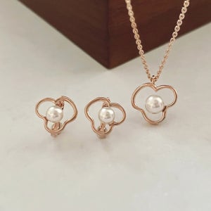 플라워 진주 귀걸이 목걸이 세트 주얼리 골드 클로버 꽃 데일리 포인트 14k 18k