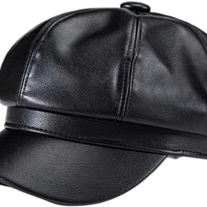 WDIRARA 여성용 PU 가죽 뉴스보이 모자 빈티지 베레모 캡 베이커 보이 카비 One Size Dull Black