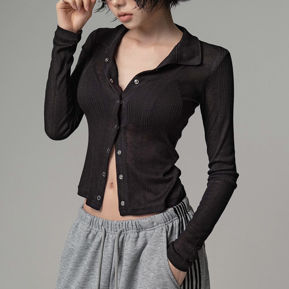 먼힐 시스루 카라 긴팔 가디건 COLLAR SHEER CARDIGAN