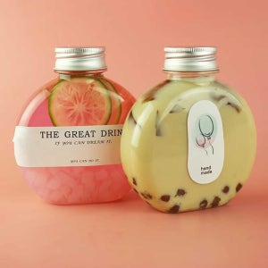 원형 밀크티병 둥긍병 50개 납작 포장 용기 음료수 300ml 일회용 보틀 A