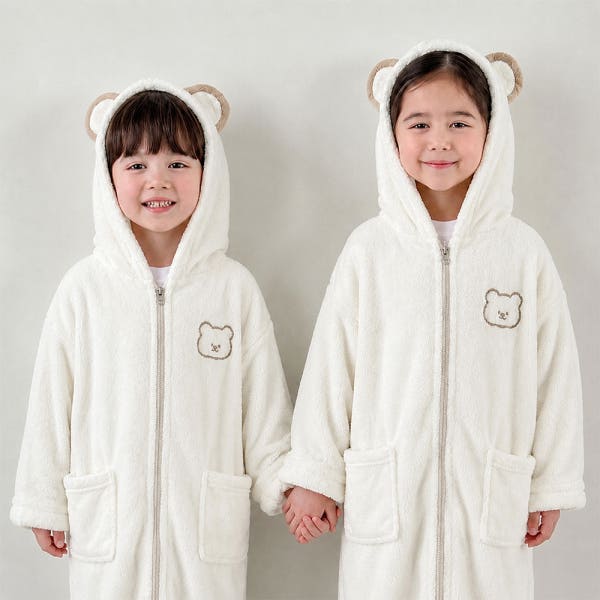 지퍼 유아 키즈 비치가운 아기 목욕가운 비치타올 샤워 수영 물놀이 크림S