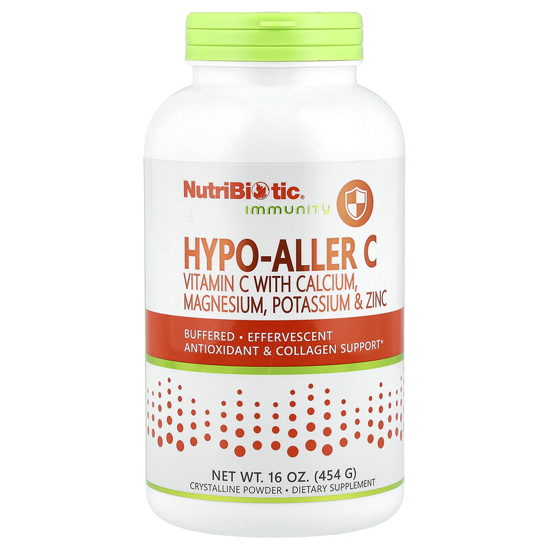 NutriBiotic 면역 <b>하이포-알러 C</b> 칼슘 마그네슘 포타슘 징크 함유 비타민 C