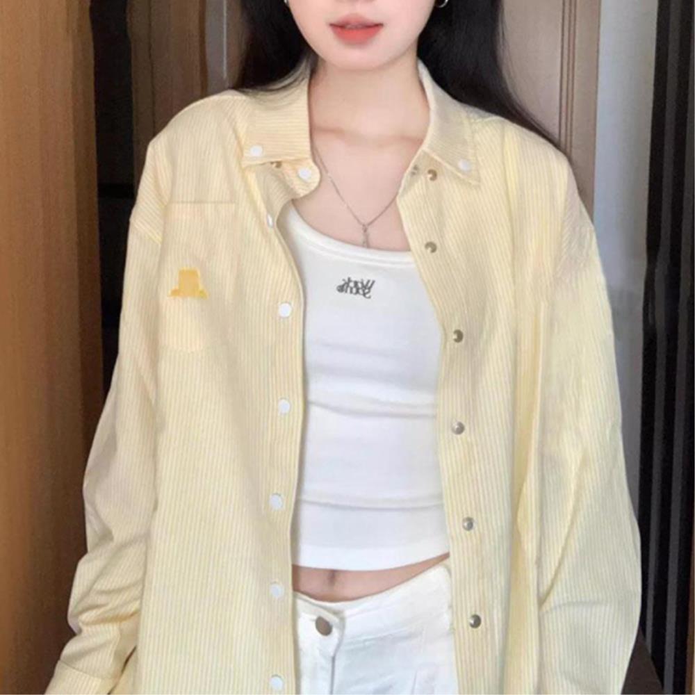연노랑 스트라이프남방 여성 아우터셔츠 여자셔츠긴팔
