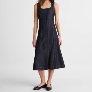Madewell 메이드웰 데님 스퀘어넥 버튼 프론트 미디 드레스 여자 원피스 패션