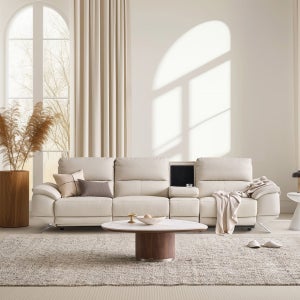 리바트 미유모어 3시트 w3180 가죽 리클라이너 소파 홈바형(4인용) 스툴미포함, 시 트랜치 소프트샌드(아이보리)