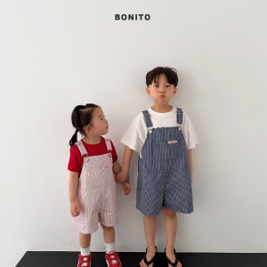 보니토 26여름 세로 스트라이프 멜빵 반바지 아동 주니어 12m-JM (레드,네이비,소라)