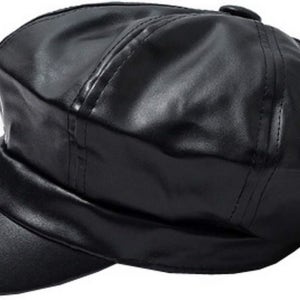 여성 PU 가죽 뉴스보이 캐비 피크 베레모 캡 빈티지 베이커 보이 바이저 모자 One Size Black