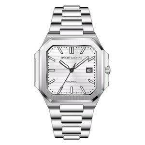 Specht & S hne 41MM 사각 큐브 5711 남성 시계 기계식 시계 로즈 골드 스테인리스 스틸 사파이어 크리스탈 방수 white