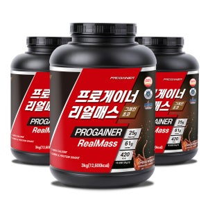 프로게이너 리얼매스 마른체형 벌크업 체중증가 곡물 탄수화물 단백질쉐이크 그레인초코, 3kg, 3개