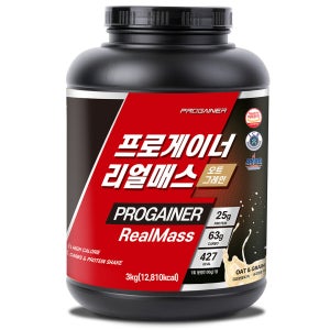 프로게이너 리얼매스 마른체형 벌크업 체중증가 곡물 탄수화물 단백질쉐이크 오트그레인, 3kg, 1개