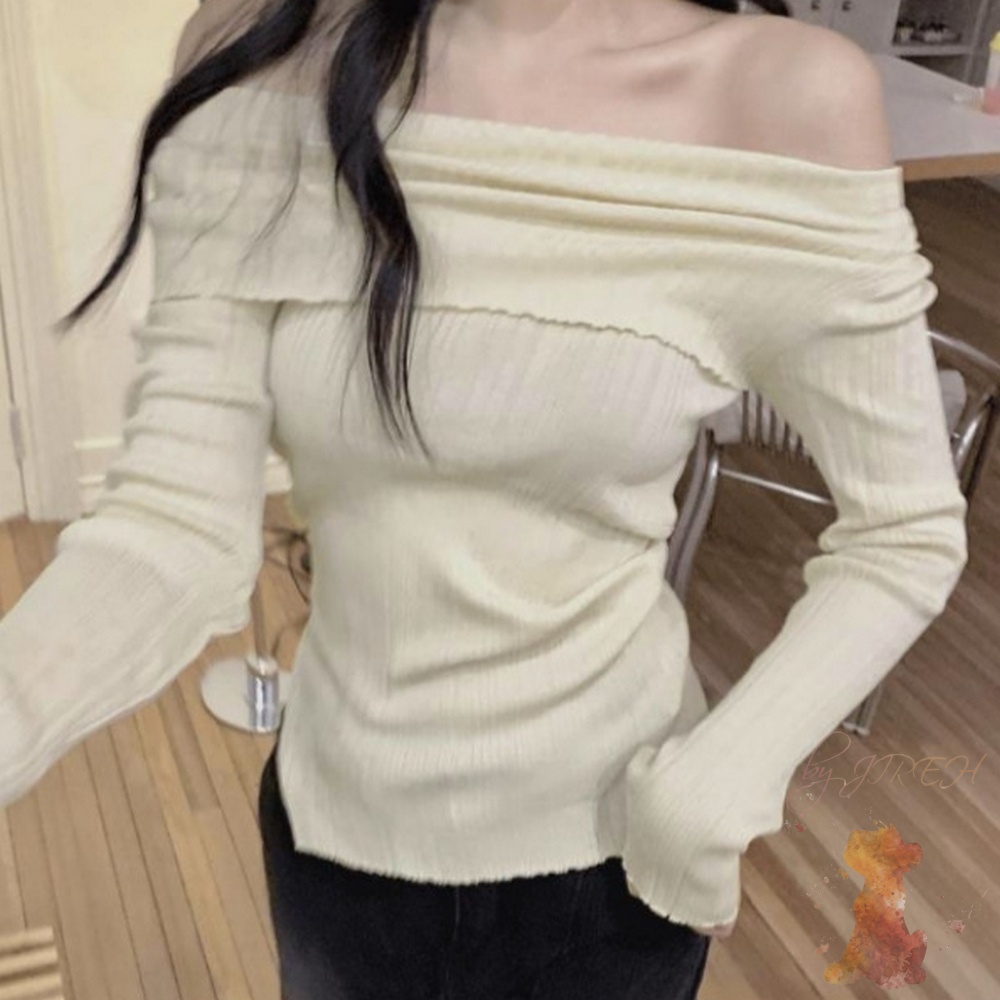 언밸런스형 여성골지티 언발티셔츠 골지긴팔티