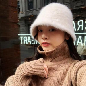 버킷 소프트 앙고라 여성 햇 비니 니트 털모자 겨울 퍼