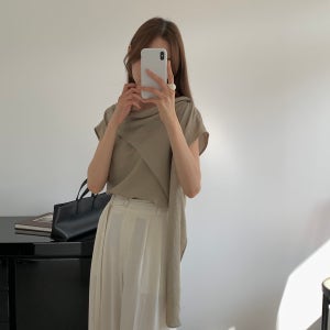아르트 케이프 반팔블라우스 스카프 머플러 부착 3way 여신핏 출근 하객룩 대한민국 RNV