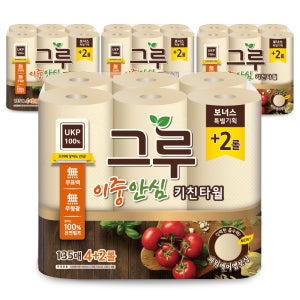 그루 무표백 천연펄프 이중안심 키친타월 135매, 4팩