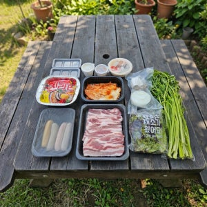 미나리캠핑 청라맛집 삼겹살 목살 농장직접재배한 미나리 바베큐 세트 캠핑 밀키트 2인분