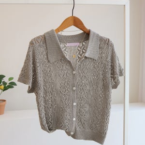 알라빈 펀칭 크로셰 루즈핏 카라 반팔 니트 가디건