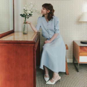 [주말라이브특가][제로스트릿] [세트] 반팔 소프트 트위드 자켓 & 스커트 / 라이트 블루