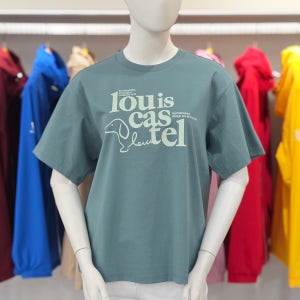 루이까스텔 여성 오버핏 강아지 로고 그래픽 데일리 라운드 반팔 티셔츠 7LOTS404J