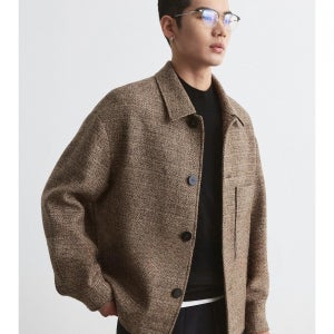 트위드 자켓 오버핏 남성 크롭 캐주얼 남자 재킷 블루종 가을 간절기