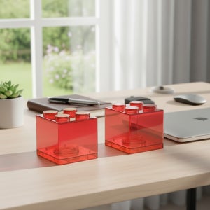 1+1 구디푸디 알록달록 반투명 사각 큐브 블록 저금통 9x9cm, 레드/레드