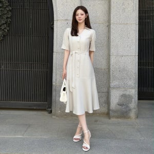 (더아이잗) 브이 칼라 플레어 헴 원피스 ISTP0OP416