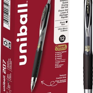 유니볼 207 리트랙터블 젤 펜 울트라 포인트(038mm) 블랙 2팩 12 Pens