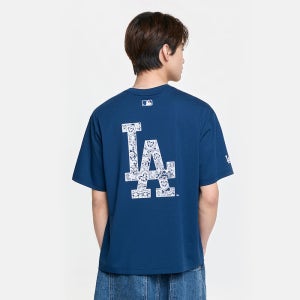 [MLB] 베이직 레이스 메가로고 오버핏 반팔 티셔츠 LA (D.Navy) 3ATSB7663