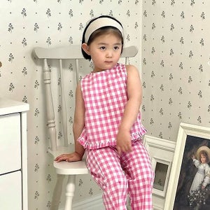 오호 깅엄프릴슬리브리스 26여름 아동 유아 블라우스
