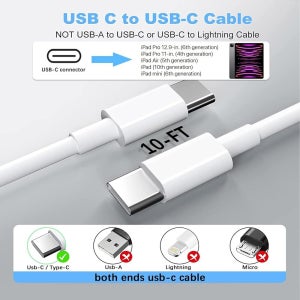 GKW 충전기 고속 충전 10피트 USB-C 케이블 및 20W 블록 2팩 A16 / 11th Pro 13 12.9 11 Air Mini A17 Pro, 17 16 15 시리즈,