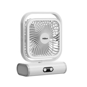 밀튼 회전형 라이트닝 데스크팬 탁상용 선풍기 USB 무선 저소음 미니팬 LED무드등 화이트