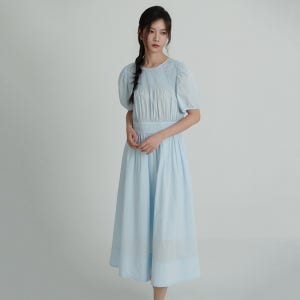 [N배송][샤틴] 핀턱 퍼프소매 원피스 O262T663