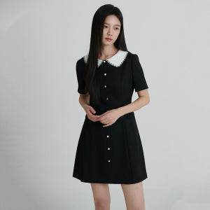 [N배송][샤틴] 배색 카라 미니 원피스 O262T634