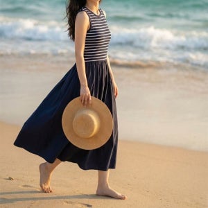 2026 여름 신상투톤 배색 민소매 롱 원피스빅사이즈 원피스여성 여름 원피스뷔스티에 원피스빈티지 롱 나시 원피스날씬해 보이는 키가 커 보이는 통기성